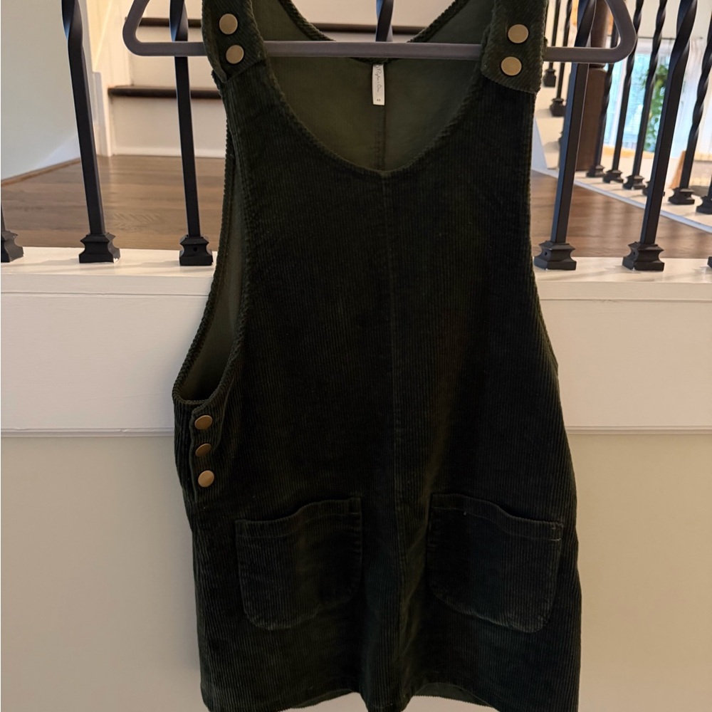 Rylee + Cru Corduroy Pinafore Dress in Dark Green